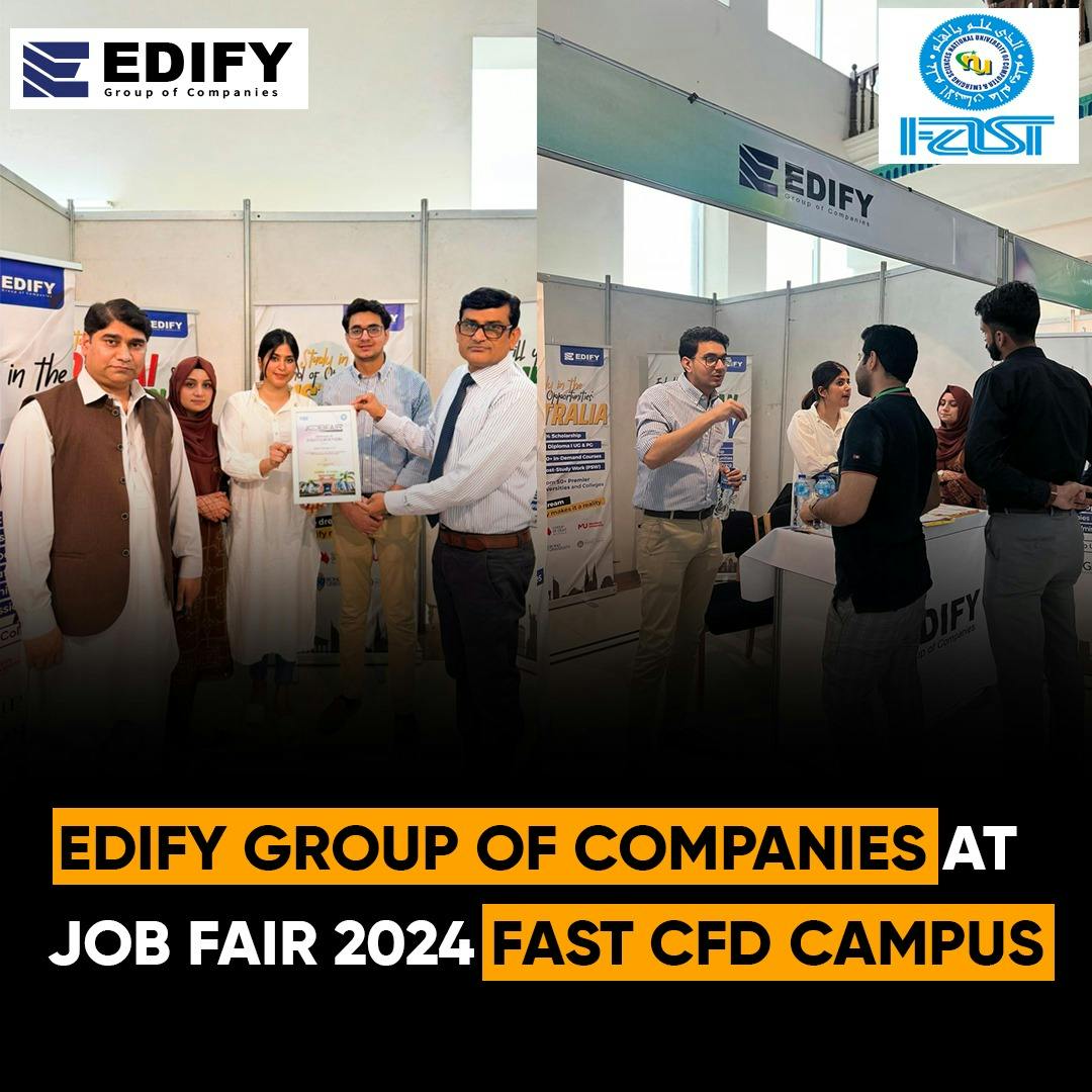 Join Edify Group of Companies at Job Fair 2024, Fast CFD Campus, for expert career guidance and opportunities. Discover tailored support, including counselling, resume workshops, and internships, to propel your career forward. Don't miss the chance to make informed decisions and explore new avenues with Edify.